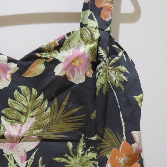 DR FAUST Marrama Palm Tree Exotic Flowers Black Retro Midi Swing Dress Rock Vtg - Picture 5 of 13